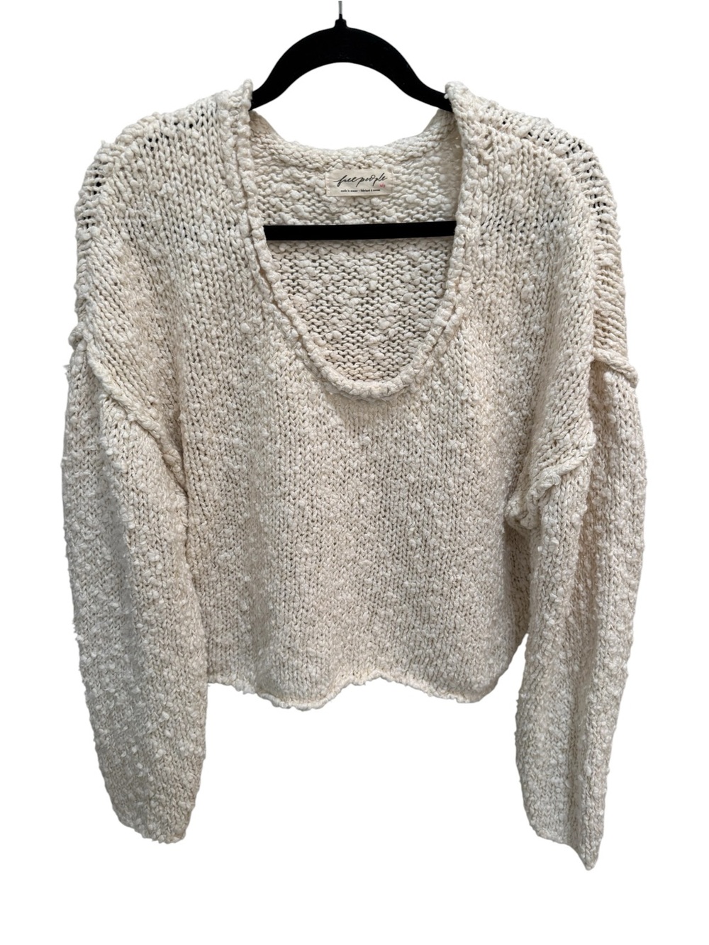 Free People Chunky Cropped Sweater Small Ivory Cream Fisherman Boho